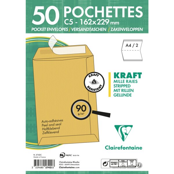 Tasch A 162x229 C5 Kraft 90g Pck 50