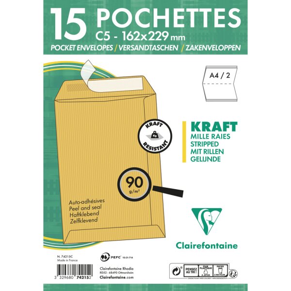 Tasch A 162x229 C5 Kraft 90g Pck 15