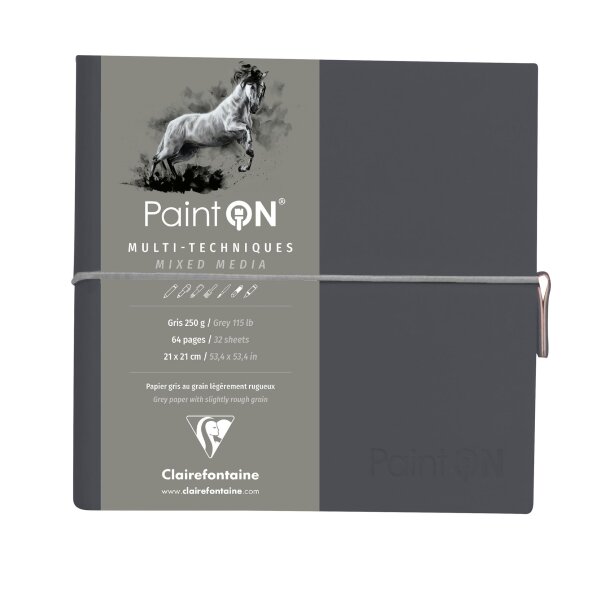 Skizzenheft PaintON,, Fadenbindung 19x19cm - 32 Blatt, 250g/qm grau, Einband grau