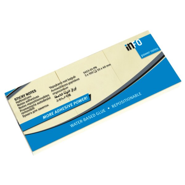 Haftnotizen 50x40mm 100 Blatt Power Notes gelb - 3 Blöcke