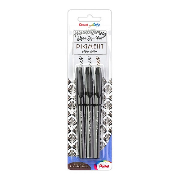 Kalligrafiestift Sign Pen Brush Pinselspitze: 0,2 - 2,0mm - 3er Set schwarz, grau, hellgrau