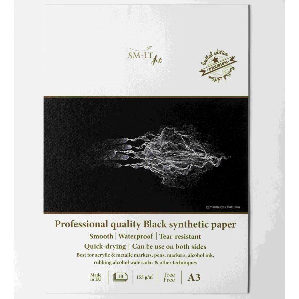 Zeichenblock A3 - synthetisch schwarzes Papier, 155g/qm, 10 Blatt