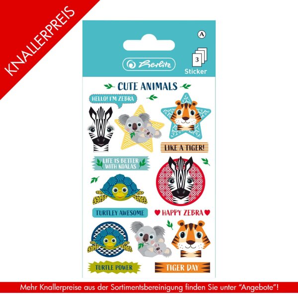 Sticker Cute Animals 3 Bogen selbstklebend FSC