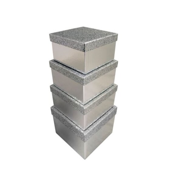 4er Set Box Glitter silber