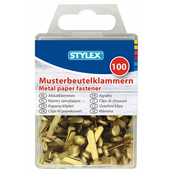 Musterbeutelklammern, gold, 100 Stück