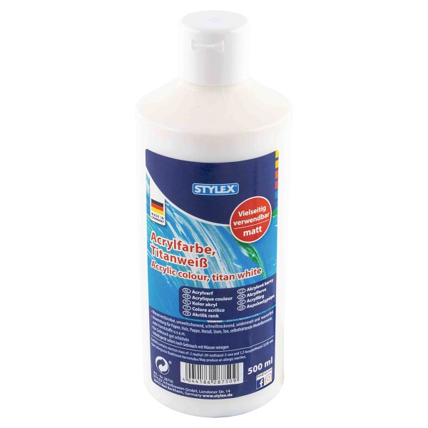 Acrylfarbe matt, Flasche 500 ml - titanweiß