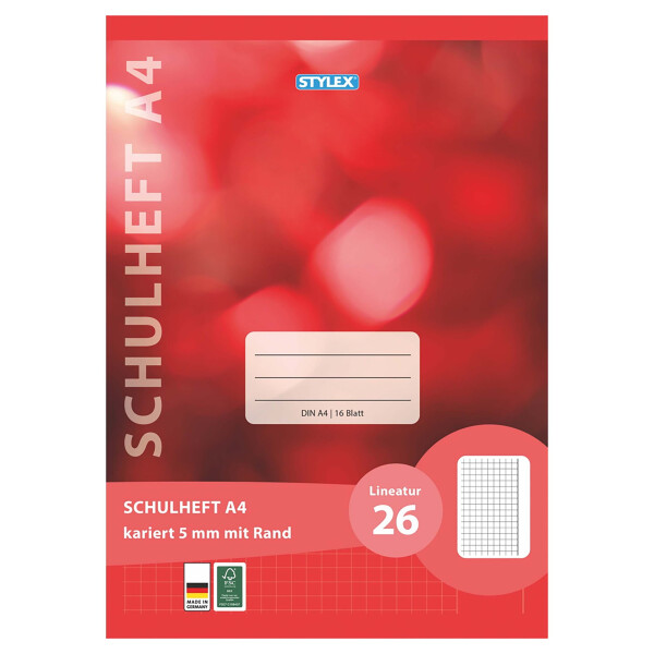 Schulheft, Lineatur 26, DIN A4, 16 Blatt