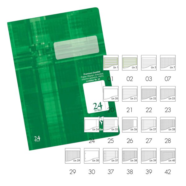 Schulheft Clairefontaine A4 - 16 Blatt - 18 Lineaturen