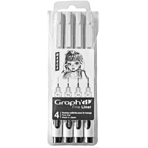 GRAPHIT 4er Set Pigmentliner MANGA (005 0.2 0.7 0.8)