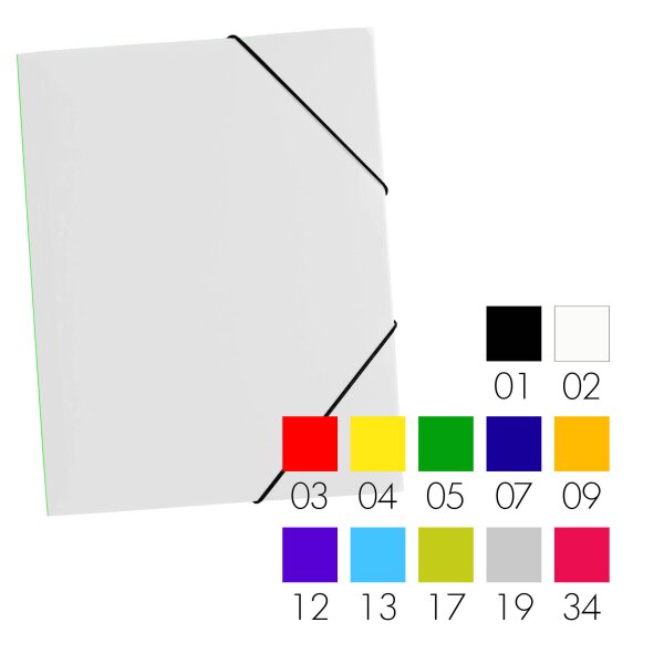 Gummizugmappe A4 PP, 3 Einschlagklappen - 12 Farben