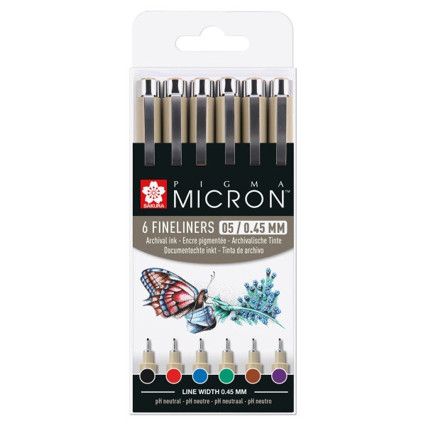 Pigmentliner Pigma Micron 0,45 mm - 6er Set Grundfarben