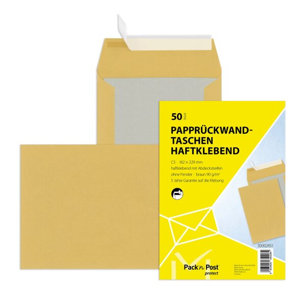 Versandtasche C5 HK Papprückwand, braun 90g, 50er Pack