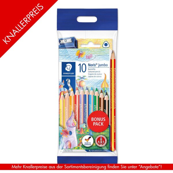 Buntstift Noris jumbo - 10er Etui Gratiszuhabe: Regenbogenstift, Spitzer