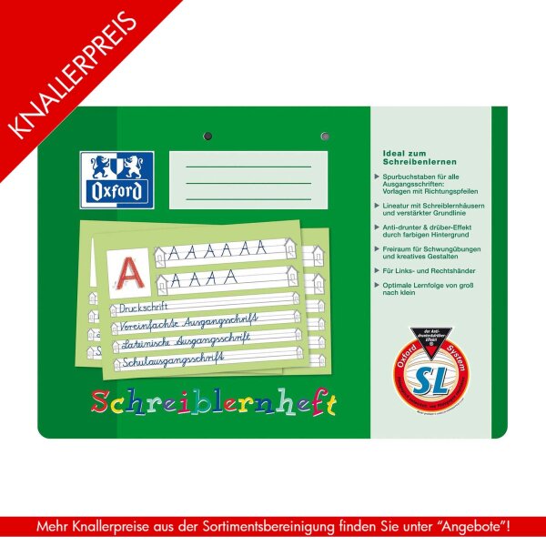 Schreiblernheft Oxford A4 quer - 16 Blatt, 80 g/m² - Lineatur SL, 2fach gelocht