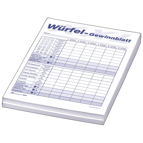 Würfelspiel-Gewinnblatt XXL - Block, A5, 2 x 85 Blatt