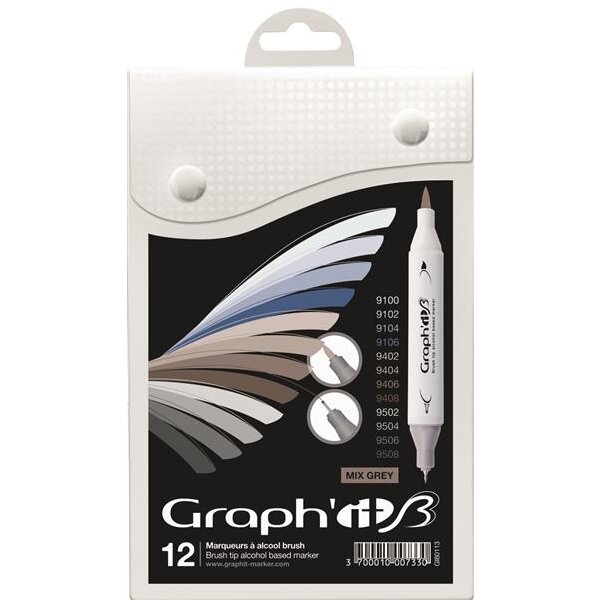 Layoutmarker Brush & extra fine GRAPHIT 12er Set - Mix greys