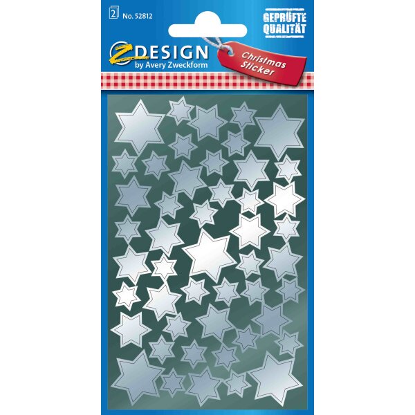 Sticker Weihnacht Glanzfolie 2Bg Motiv Sterne silber