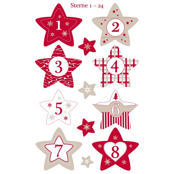 Sticker Papier 33 Etiketten Motiv Sterne 1 bis 24