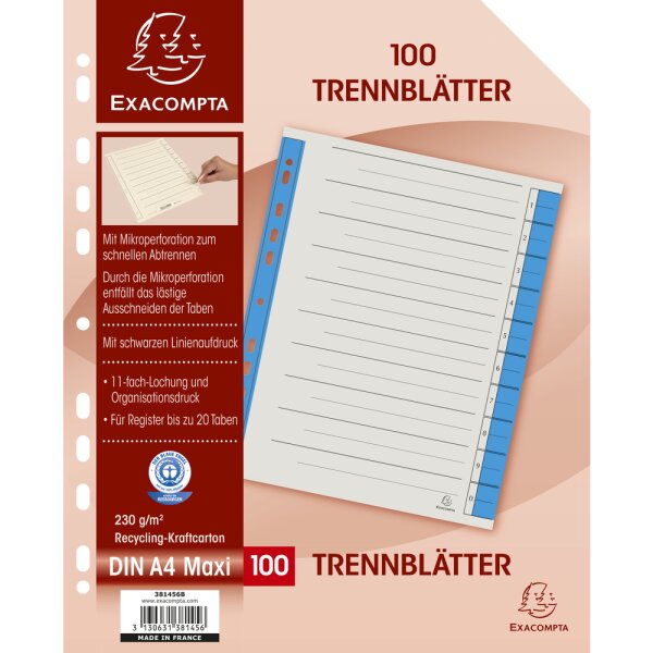 Trennblatt Mikroperf 230g/qm blau - 100er Pack