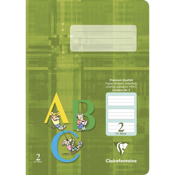 Schulheft A5 - 16 Blatt, 90 g/qm - Lineatur 02 farbig hinterlegt