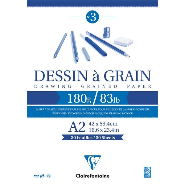 Clairefontaine "Dessin à Grain" Zeichenblock A2 30 Blatt 180g/qm kopfgeleimt