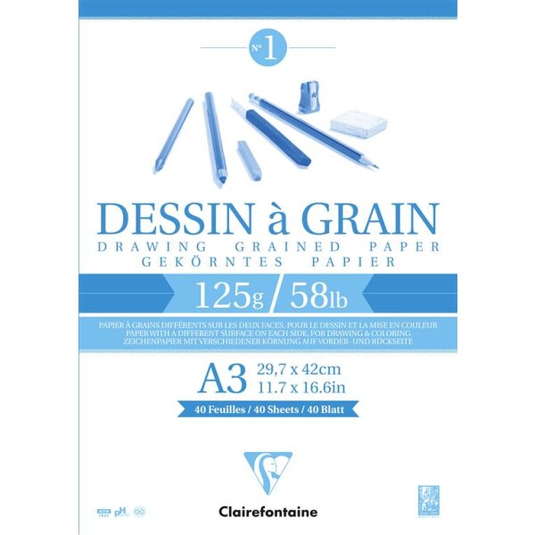 Clairefontaine "Dessin à Grain" Zeichenblock A3 40 Blatt 125g/qm kopfgeleimt