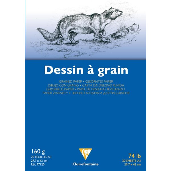 Clairefontaine "Dessin à Grain" Zeichenblock A3 20 Blatt 160g/qm kopfgeleimt