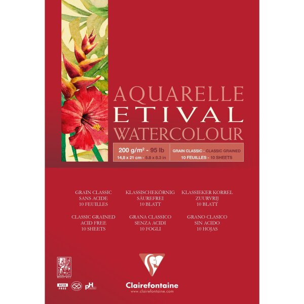 Aquarellblock "ETIVAL" 200 g/qm A5 - 10 Blatt