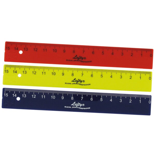 Lefty® L1-Flexi, Linkshänderlineal, 17 cm, flexibel, von rechts nach links laufende Skala, farbig sortiert