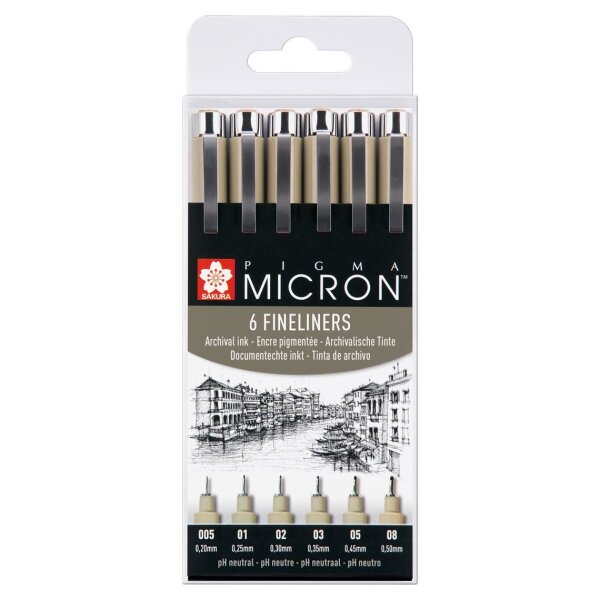 Pigmentliner Pigma Micron - 6er Set schwarz - verschiedene Strichbreiten